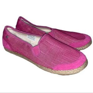 Ugg Delilah Pink Canvas Lamb Fur Slip On Espadrille Shoes Size 5 NEW
